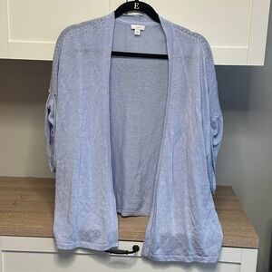 J. Jill Women's XL Linen Blend Short Sleeve Open Cardigan Pale Blue Lightweight